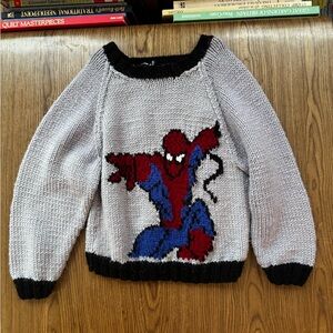Vintage hand knit Spider-Man intarsia acrylic sweater - 7/8 yrs